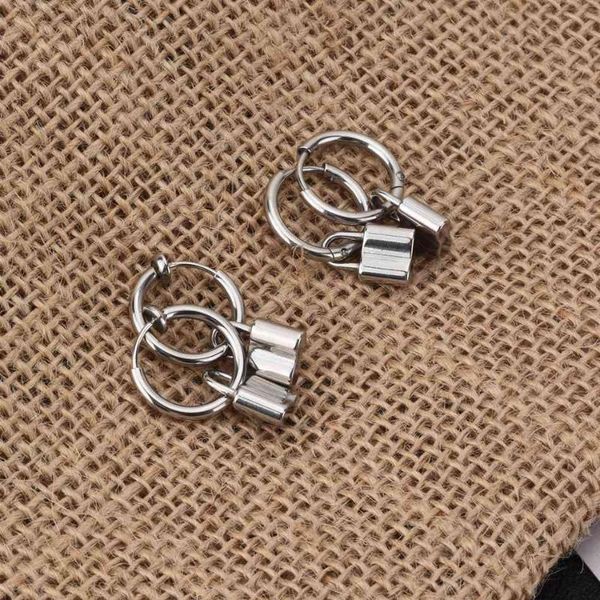 wowtiger new stainless steel lock women nen ear clip ear hole earring jewellery accessory punk earrings for women party gift, Silver